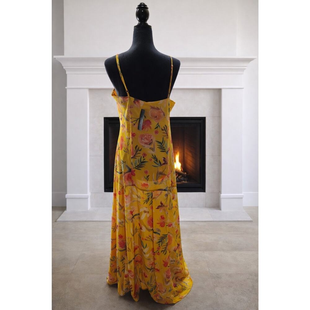 Lulus Dress Womens Large Mustard Yellow Floral Print High Low Maxi Length New - Picture 2 of 9